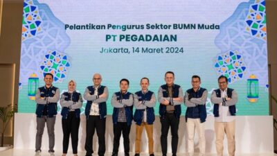 Pegadaian telah melantik empat BUMN Muda di Ballroom The Gade Tower Jakarta, Kamis (14/3).