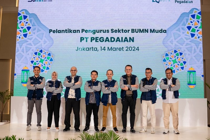 Pegadaian telah melantik empat BUMN Muda di Ballroom The Gade Tower Jakarta, Kamis (14/3).