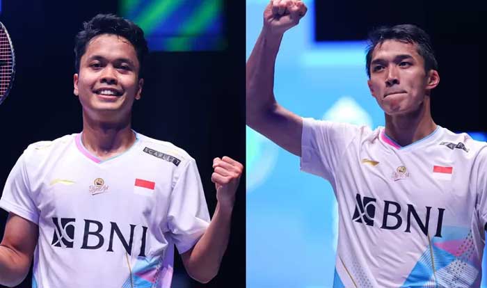 Anthony Ginting dan Jonatan Christie akan saling 'bunuh' pada laga final All England Open 2024 yang akan dilangsungkan di Utilita Arena, Birmingham, Inggris, Minggu (17/3/2024) sore ini.