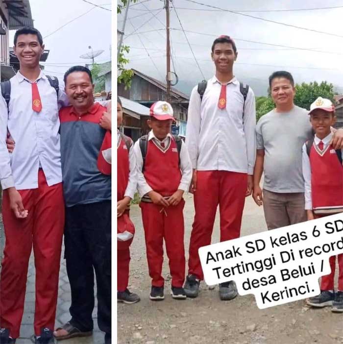 Murid SD di Kerinci tingginya mencapai 2 meter. (dok.jambione.com)