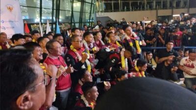 Skuad Timnas Indonesia u-23 kembali ke tanah air.
