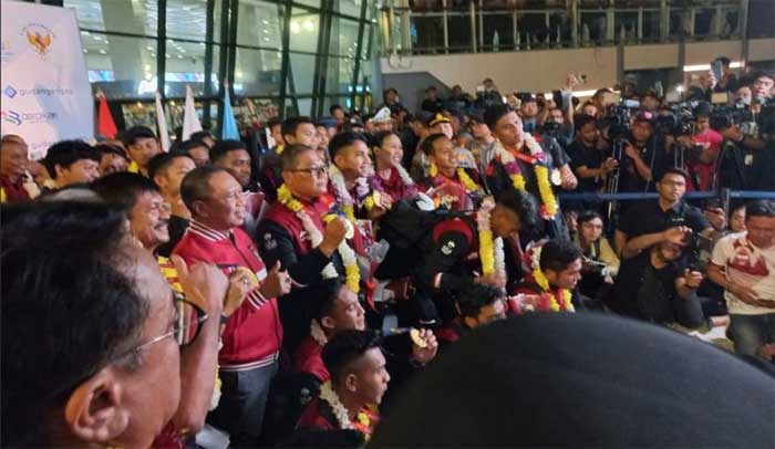 Skuad Timnas Indonesia u-23 kembali ke tanah air.
