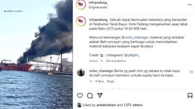 Heboh Kepulan Asap dari Kapal Batubara di Pelabuhan Teluk Bayur Padang