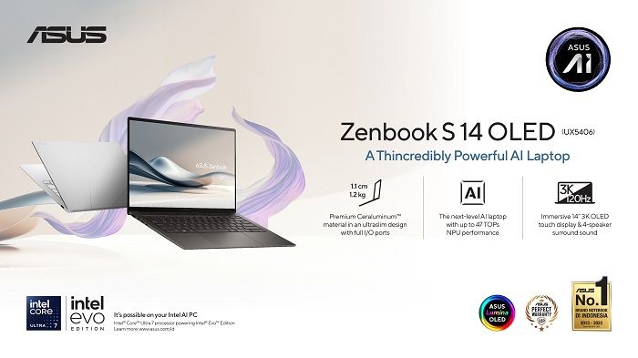 ASUS Zenbook S 14 OLED menjadi pilihan ideal untuk kamu yang mencari laptop tipis dengan teknologi mutakhir.