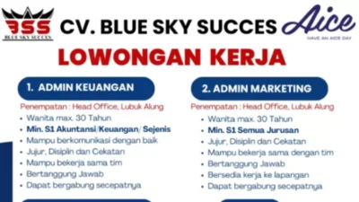 CV. Blue Sky Succes Buka Lowongan, Posisi Admin dan Sales Marketing Tersedia