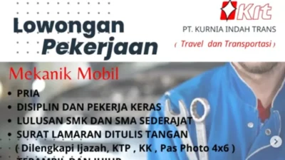 Lowongan Kerja PT Kurnia Indah Trans di Padang, Mekanik Mobil dan Karyawan Penjualan Diperlukan Segera!