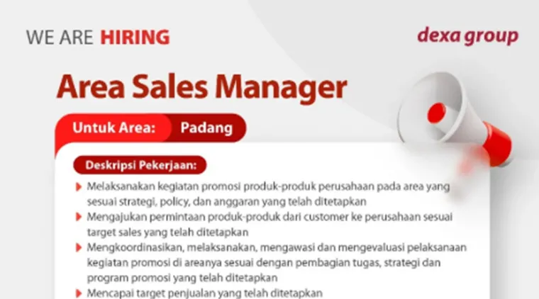 Lowongan Kerja Area Sales Manager Dexa Group -- Penempatan Padang, Cek Syaratnya!