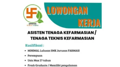 Dibuka! Lowongan Asisten Tenaga Kefarmasian , Apotek Yuwan Farma Pekanbaru.
