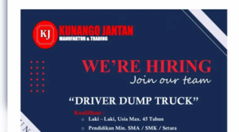 Lowongan Kerja PT. Kunango Jantan, Dibuka Posisi Driver Dump Truck, Cek Syaratnya di Sini!