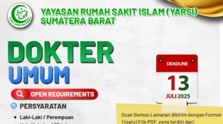 YARSI Sumbar Buka Lowongan Dokter Umum, Kesempatan Emas untuk Tenaga Medis Profesional!