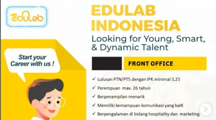 Front Office EDULAB Padang Dibuka untuk Perempuan Berpenampilan Menarik, Segera Lamar!