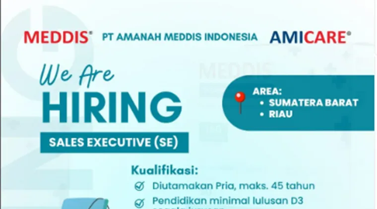 PT. Amanah Meddis Indonesia Buka Lowongan Sales Executive untuk Area Sumbar & Riau.