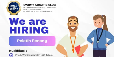 Lowongan Pelatih Renang di Swiimy Aquatic Club, Tersedia di 5 Kota Sumbar.