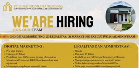 Dibutuhkan Segera! PT. Bumi Nugraha Sentosa Cari Talenta Profesional di Berbagai Bidang.
