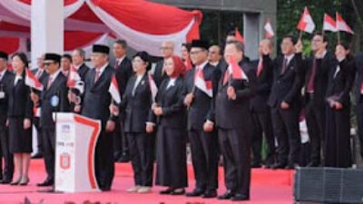 Jajaran pimpinan Bank Indonesia saat upacara HUT RI ke-80.