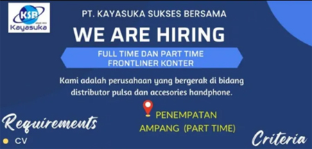 PT. Kayasuka Sukses Bersama Buka Lowongan Frontliner Konter, Yuk Daftar Sekarang!