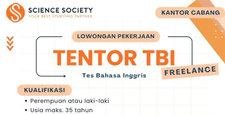 Lowongan Kerja Bimbel Science Society! Dibuka Posisi Tentor TBI Penempatan Padang.
