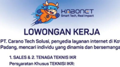 Dibuka! Lowongan Kerja PT. Carano Tech Solusi untuk Penempatan Kota Padang.