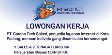 Dibuka! Lowongan Kerja PT. Carano Tech Solusi untuk Penempatan Kota Padang.