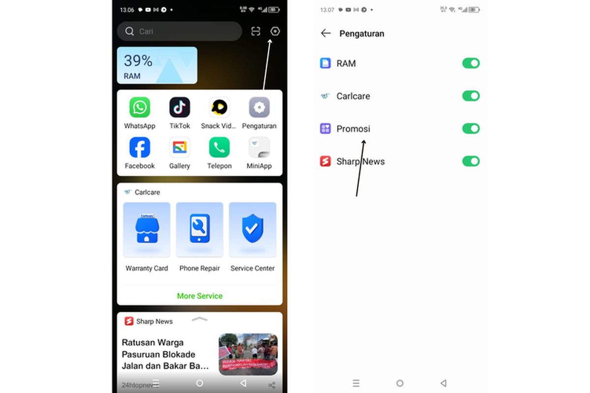 Ilustrasi cara hilangkan iklan di HP Infinix lewat Menu Launcher.