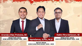 Tiga pimpinan KONI Sumbar periode 2025-2029.