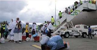 Ilustrasi para jemaah haji tiba di Bandara International Minangkabau (BIM).