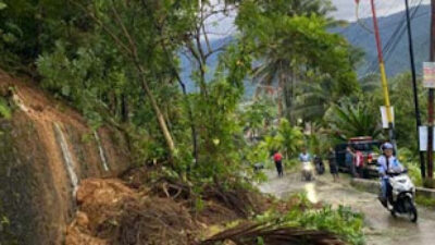 Hujan deras disertai angin kencang menyebabkan longsor