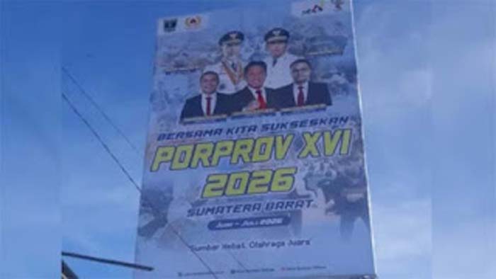 Baliho sosialisasi Porprov Sumbar 2026 mulai terpasang di sejumlah lokasi.