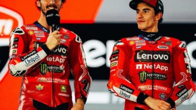 Dua pembalap Tim Ducati Lenovo, Marc Marquez dan Francesco Bagnaia.