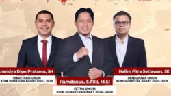 Tiga pimpinan KONI Sumbar periode 2025-2029.