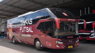 Timnas Futsal Indonesia dapat fasilitas bus baru.