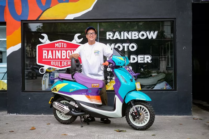 Grand Filano Hybrid Urban Rally milik Adega Anggayasta yang dimodifikasi oleh Rainbow Moto Builder.
