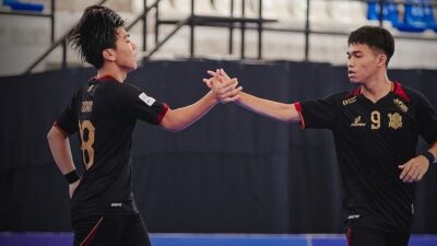 Suasana laga Asahan Allstar vs Kuda Laut Nusantara di Pro Futsal League Indonesia 2025-2026.