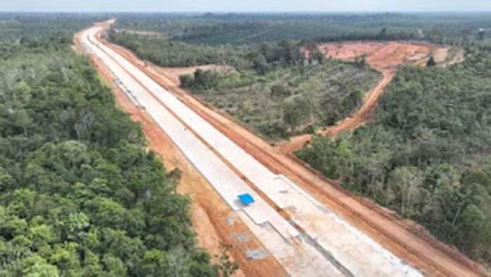 Penampakan terbaru progres pembangunan Jalan Tol Betung – Tempino – Jambi.