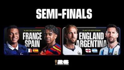 Prancis, Spanyol, Inggris dan Argentina bakal memperebutkan tiket final Piala Dunia 2026. Pertandingkan bakal digelar Rabu (15/7/2026) dinihari nanti.