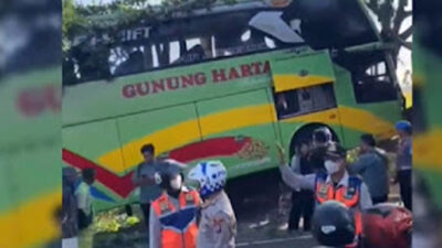 Bus Gunung Harta Hantam Dua Pohon, Penumpang Selamat