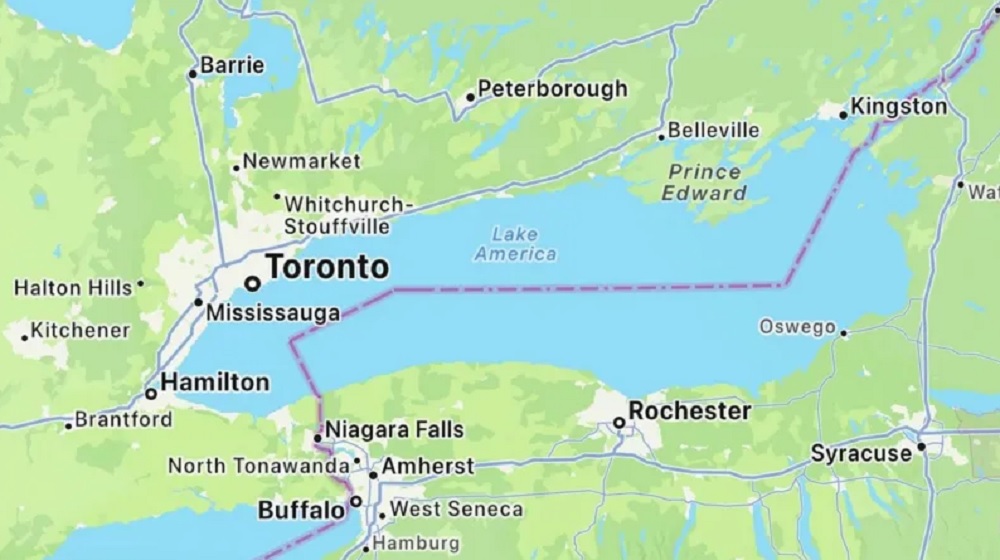 Apple mengubah nama Danau Ontario menjadi Danau Amerika di aplikasi Maps.